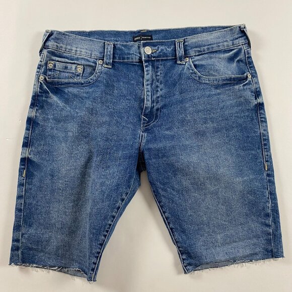 True Religion Ricky Relaxed Straight Jean Shorts Mens 40 Blue Stretch No flap - Picture 1 of 10